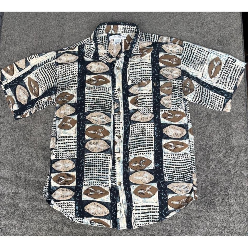 Marc Daniels Shirt Men's Medium Brown Collared Short Sleeve Button-Up Classic